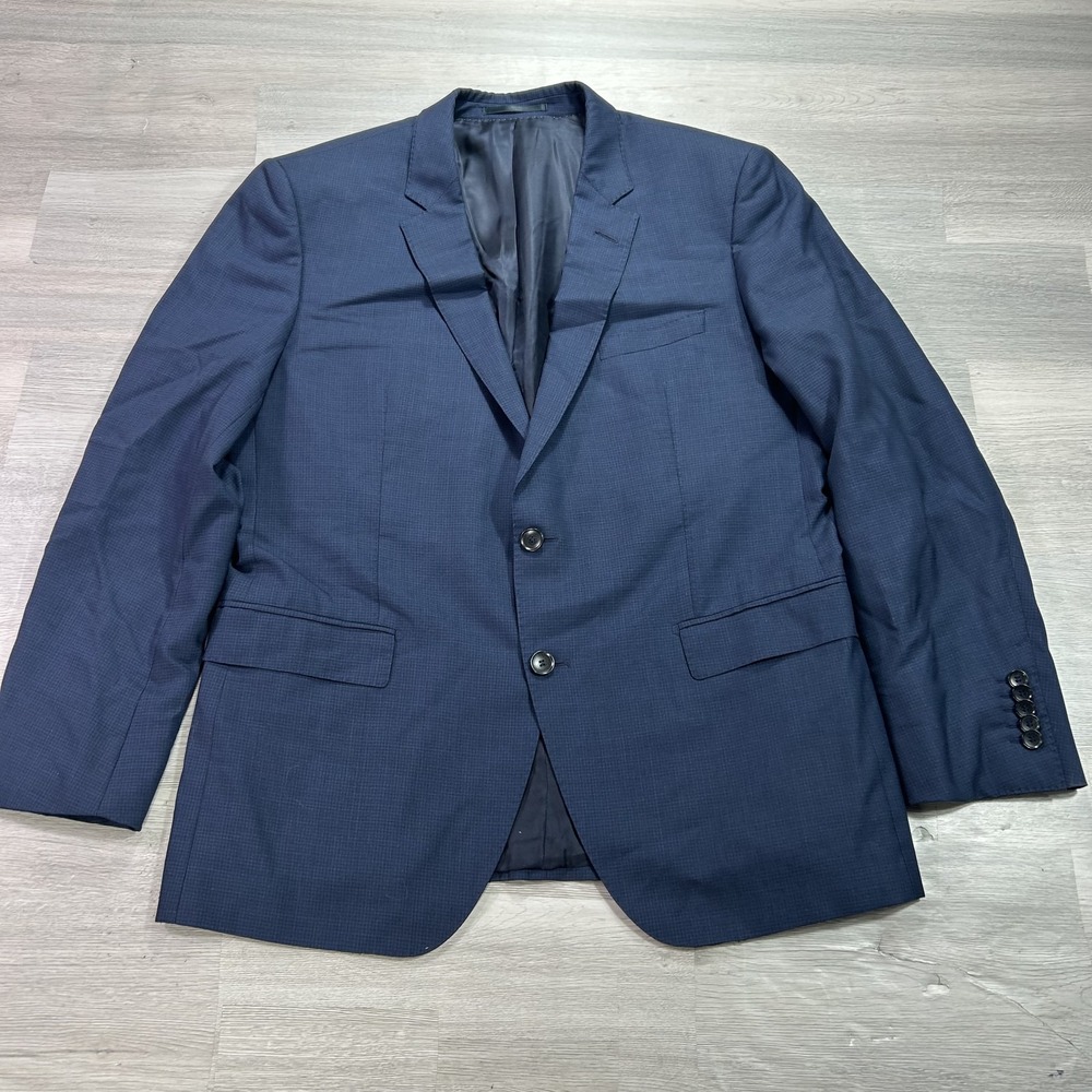 Hugo Boss Suit Jacket Mens 44R Blue Silk Wool Check Tailored Colombo 2 Button